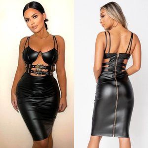 Leather Sleeveless Bodycon Midi Dress